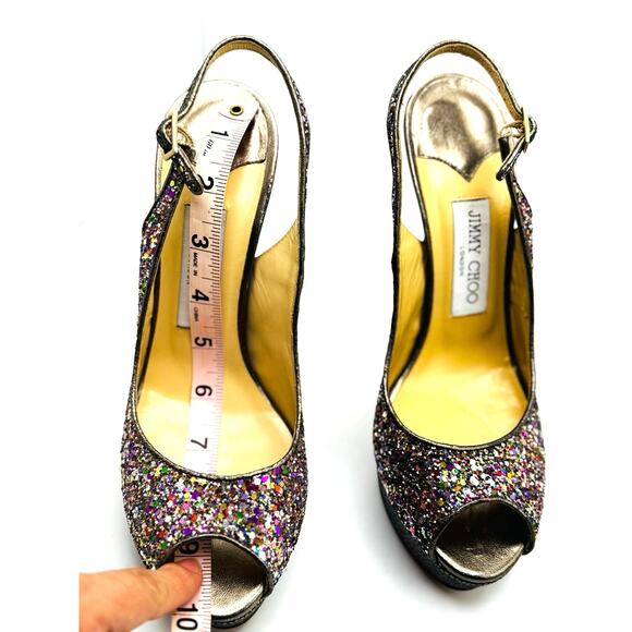Jimmy Choo CLUE Multicolor Glitter Slingback Platform Open Sandals in sz 39.5 - Picture 9 of 14
